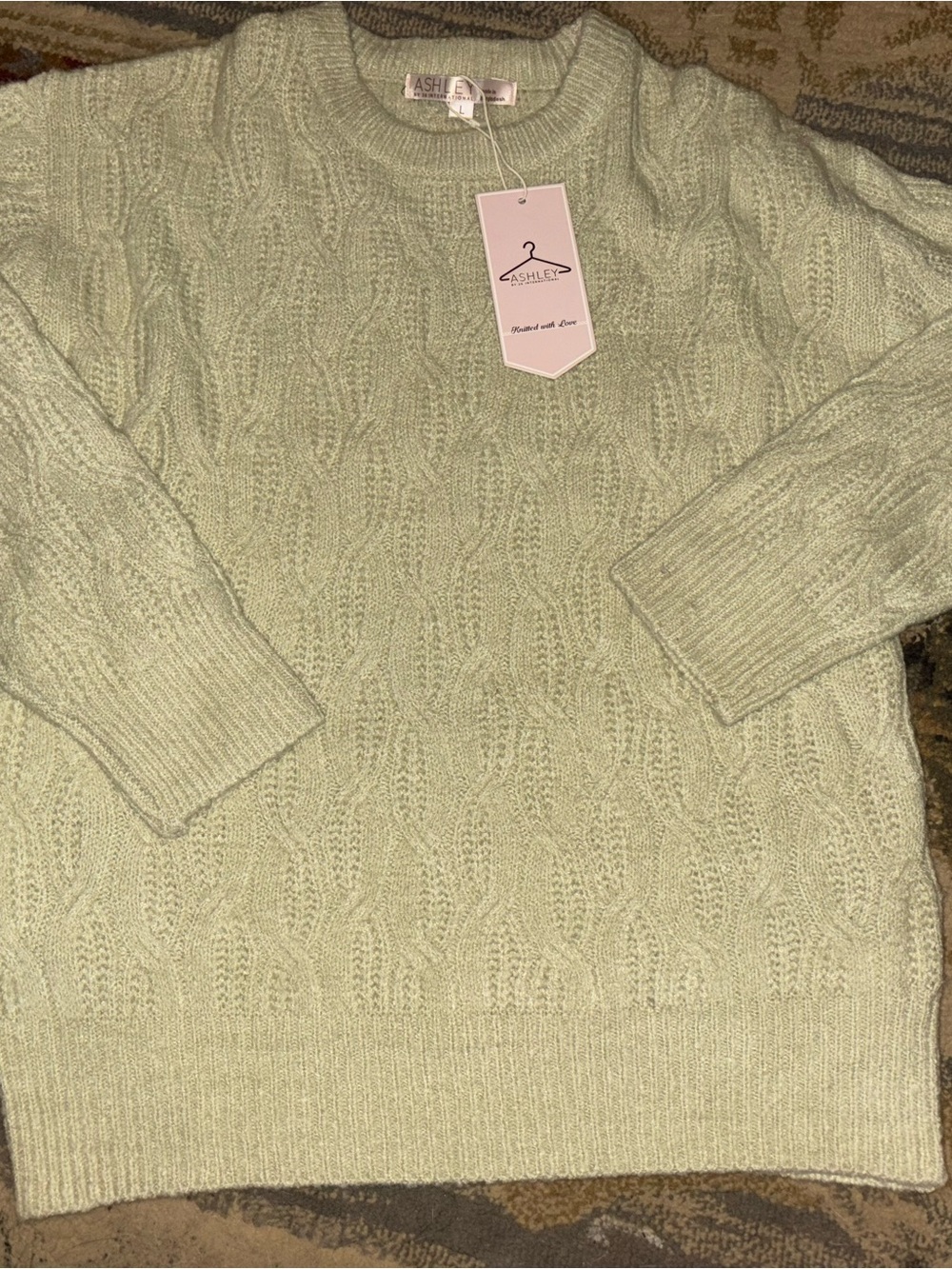 Ashley By 26 International Mint Green Cable Knit Crewneck Sweater